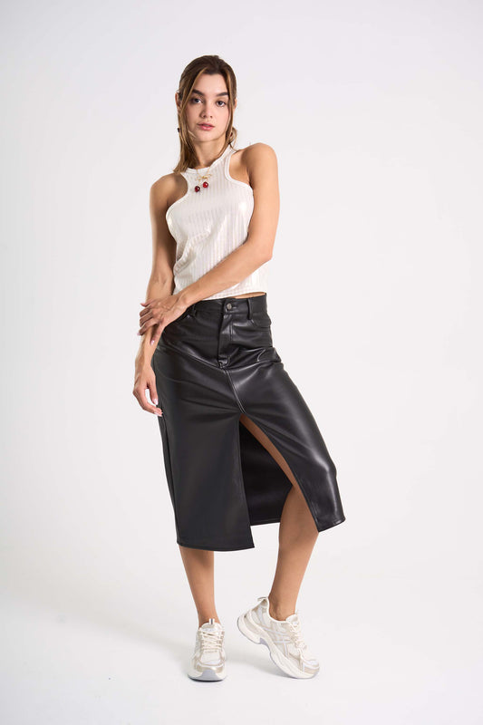 24 FALDA MIDI EFECTO PIEL GOLDIE