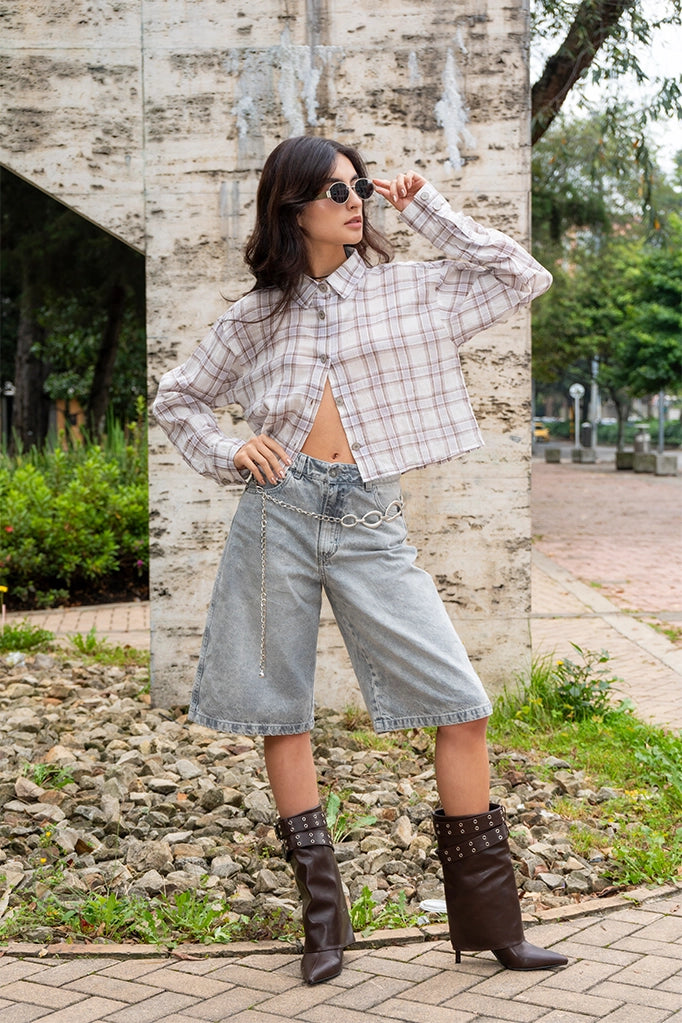 CAMISA CROPPED CUADROS R-C 8335.