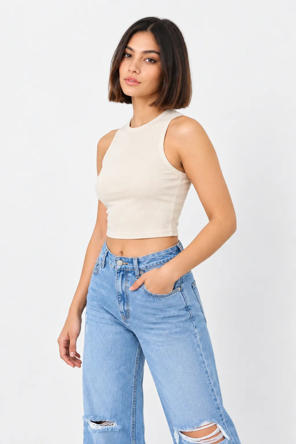BH TOP CROP RIB MANGA SISA 6702