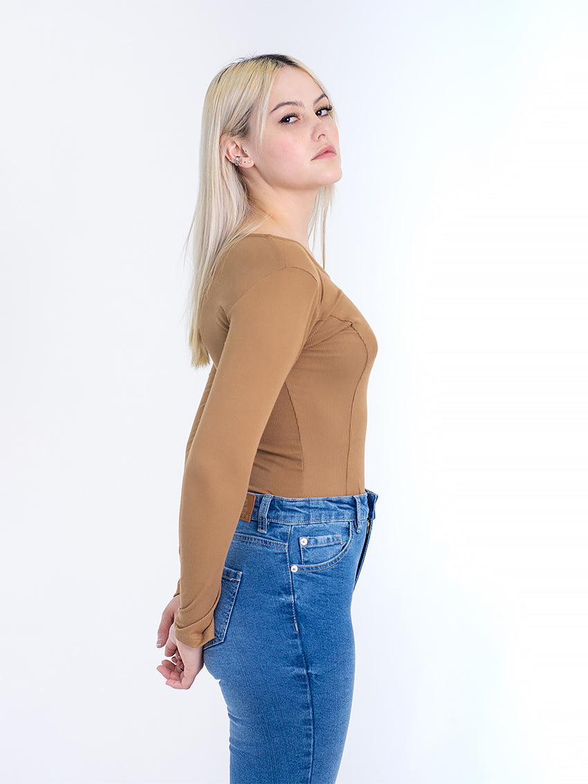 BODY MANGA LARGA AZALEA CAMEL