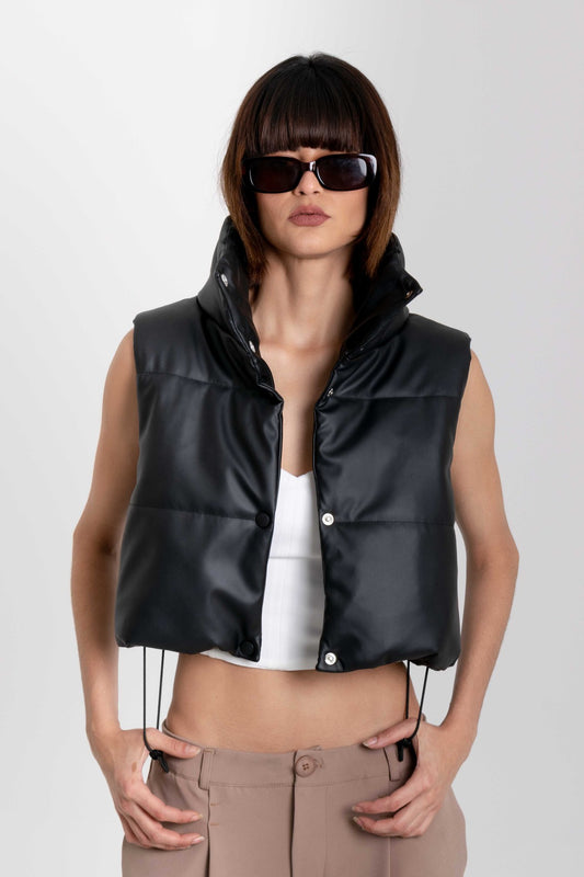 CHALECO PUFFER EFECTO PIEL CAZZU