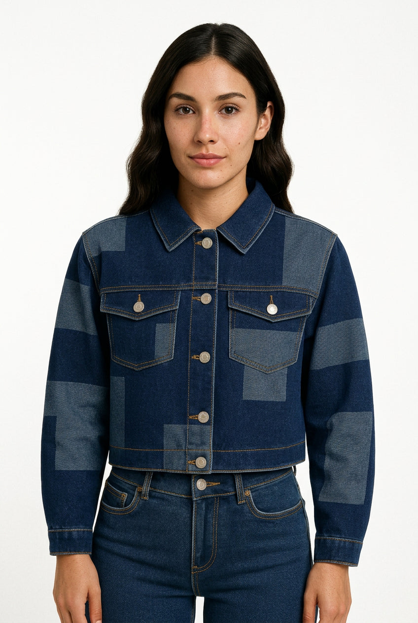 CHAQUETA CORTA DENIM PATCHWORK 7130