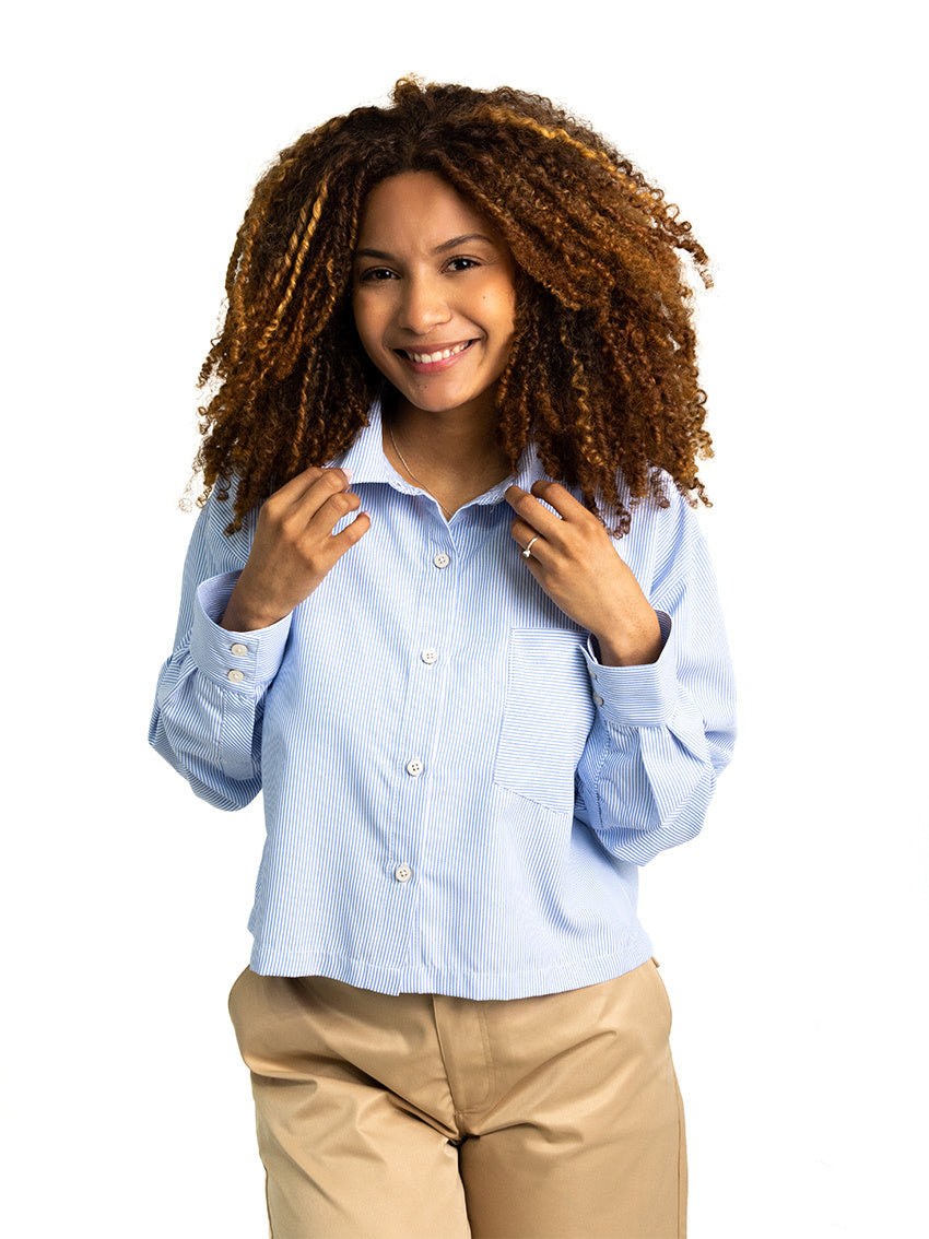CAMISA CROP RAYAS GIORDANA AZUL