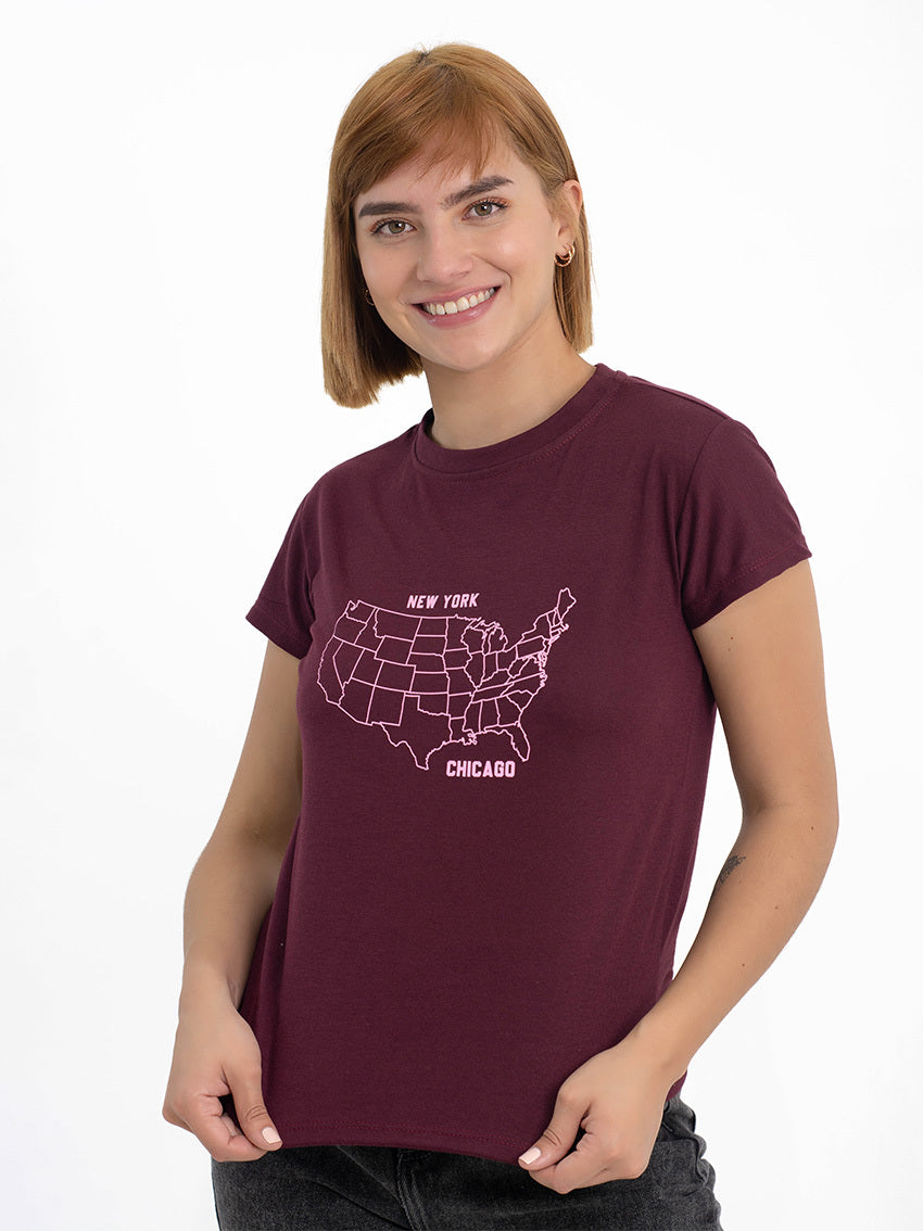 CAMISETA MAPS VINO TINTO