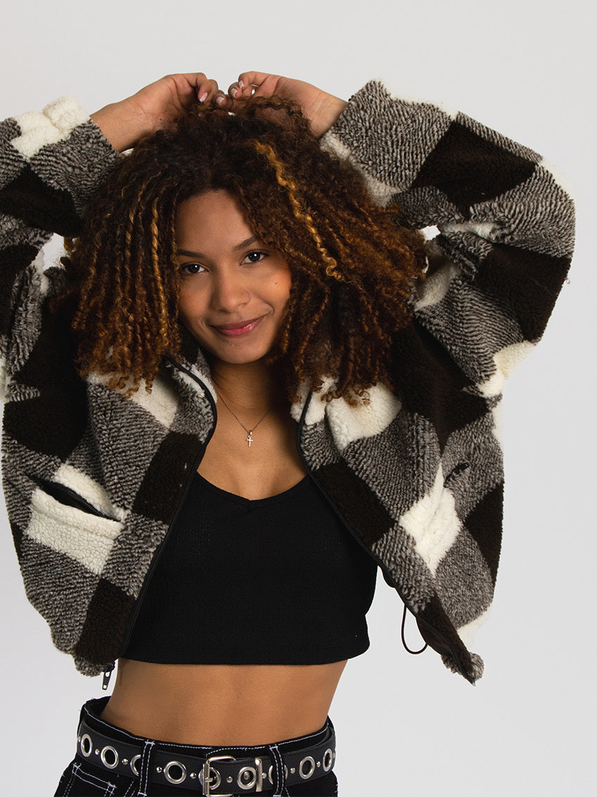 CHAQUETA CROP BORREGO CAZZUCHELLI MARRON