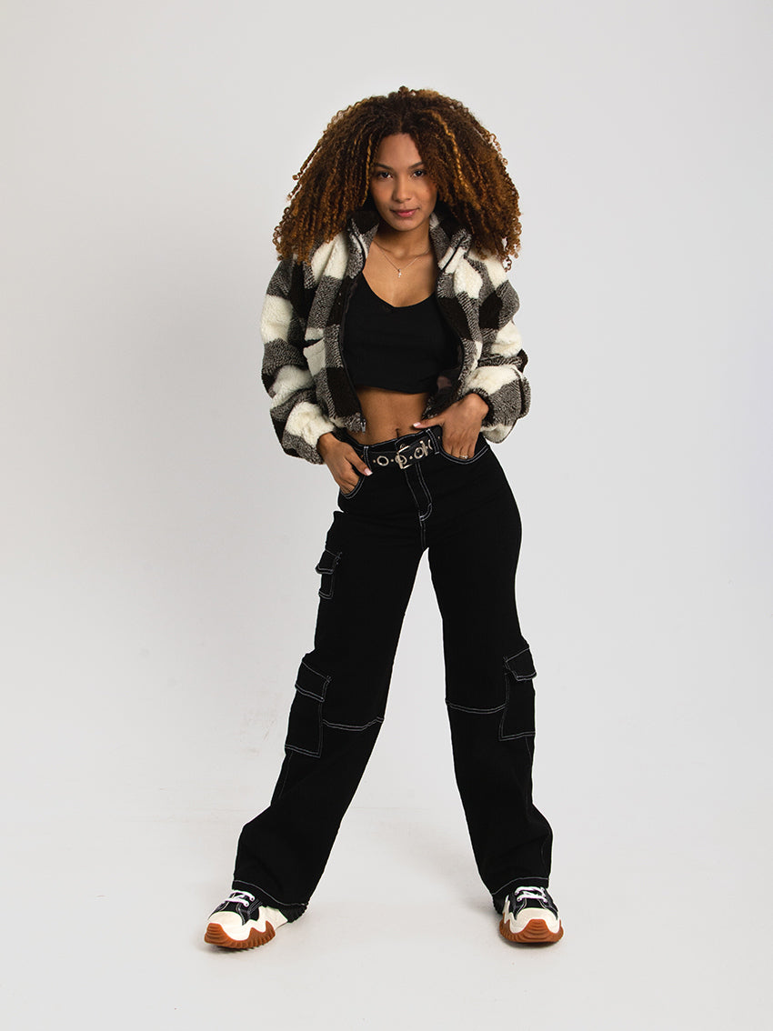 CHAQUETA CROP BORREGO CAZZUCHELLI MARRON