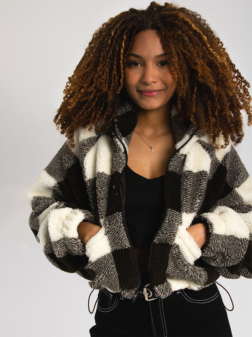 CHAQUETA CROP BORREGO CAZZUCHELLI MARRON