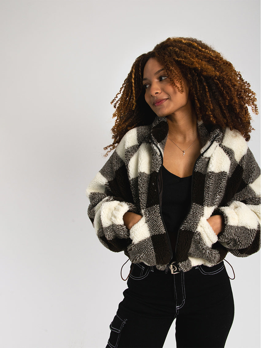CHAQUETA CROP BORREGO CAZZUCHELLI MARRON