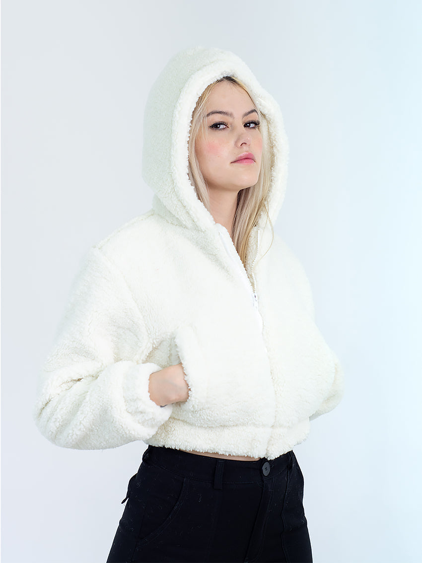 CHAQUETA CROP BORREGO TIERA ROSADO