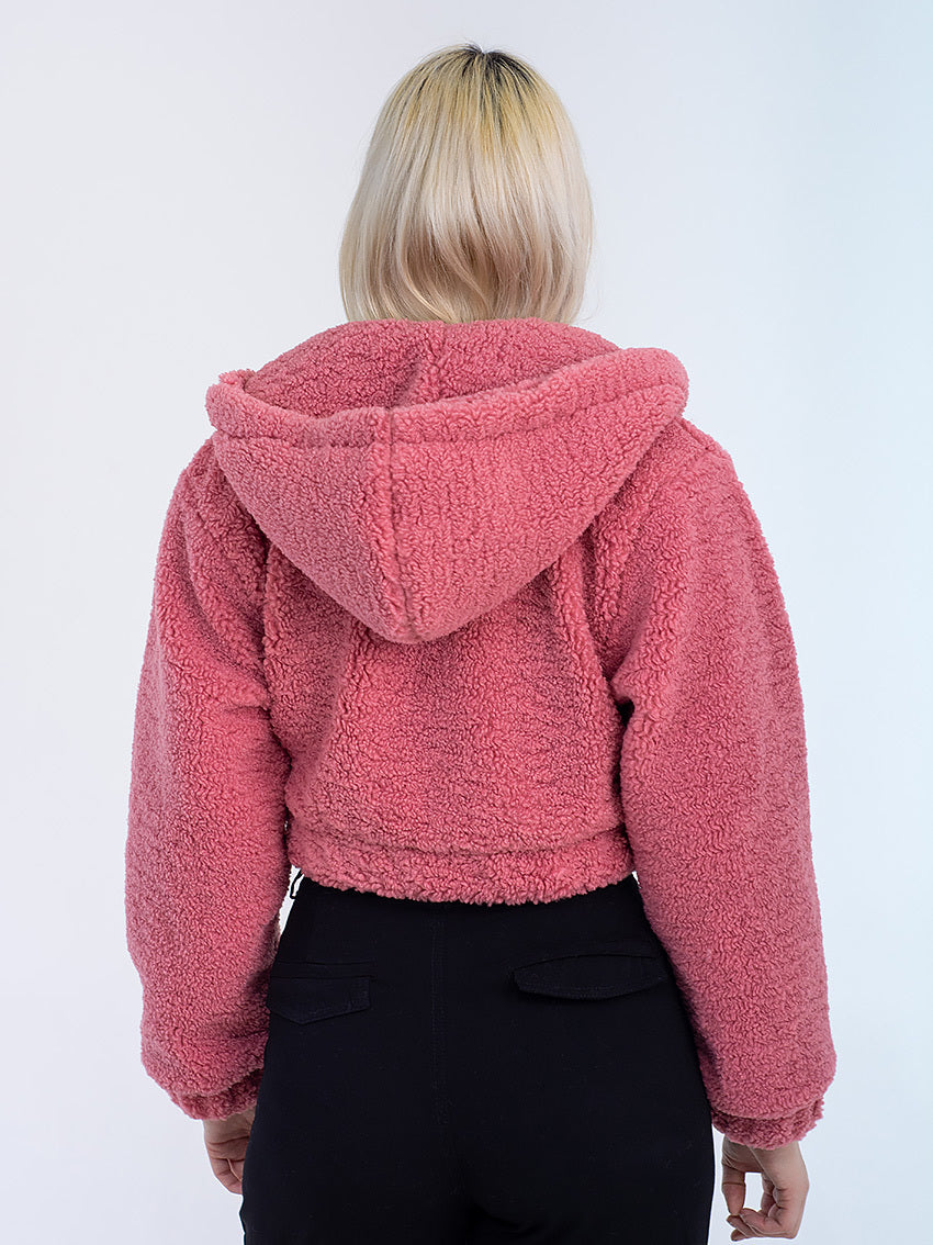 CHAQUETA CROP BORREGO TIERA ROSADO