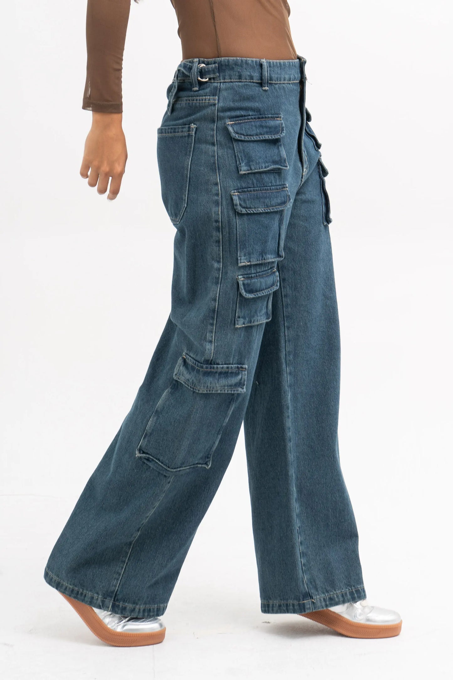 JEANS CARGO MULTIBOLSILLOS AJUSTABLE CHIARA AZUL