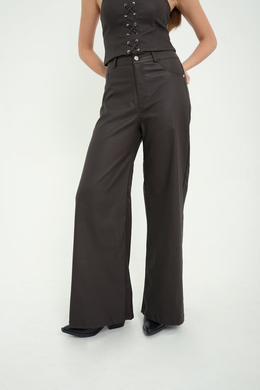 PANTALON WIDE LEG EFECTO PIEL 7302