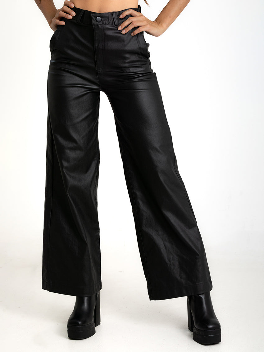 PANTALON WIDE LEG EFECTO PIEL ASINARI NEGRO