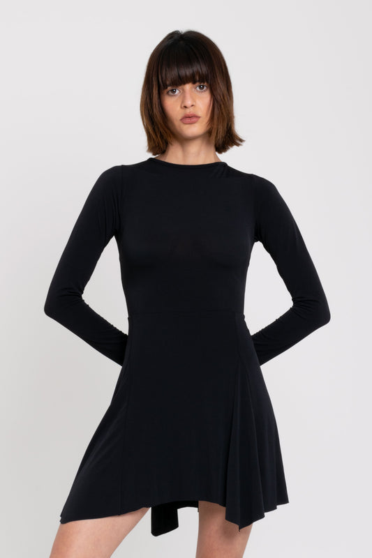 VESTIDO CORTO MANGA LARGA ESPALDA DESCUBIERTO