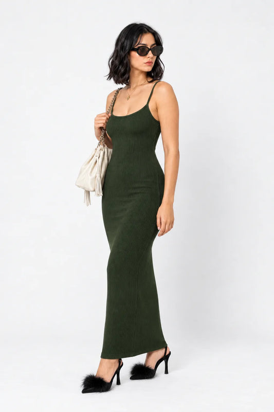 VESTIDO RIB LARGO AJUSTADO TIRANTES 7136