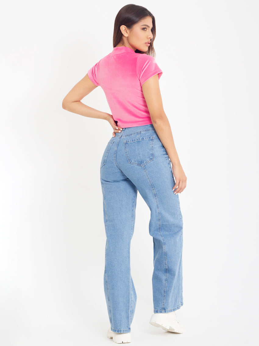 BUZO CROP MANGA CORTA LUZY ROSADO