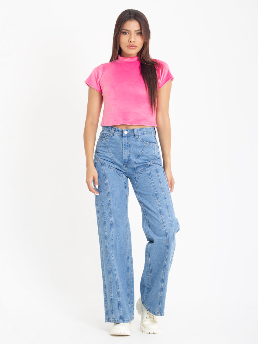 BUZO CROP MANGA CORTA LUZY ROSADO