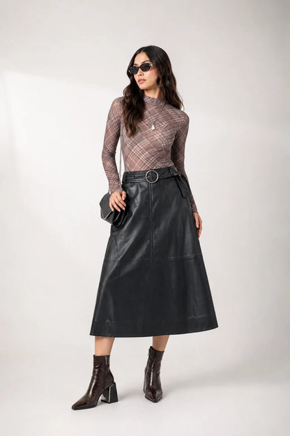 25 FALDA MIDI EFECTO PIEL 7988 ONE