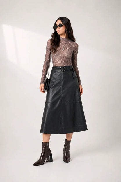 25 FALDA MIDI EFECTO PIEL 7988 ONE