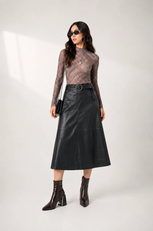 25 FALDA MIDI EFECTO PIEL 7988 ONE