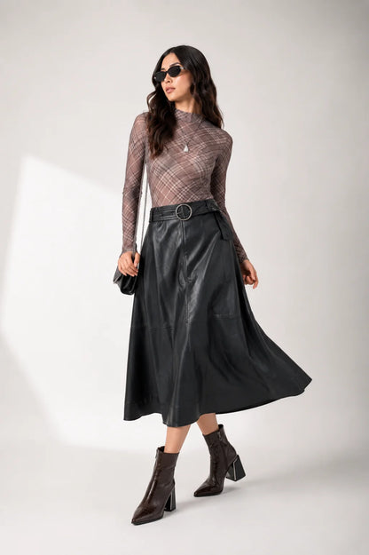 25 FALDA MIDI EFECTO PIEL 7988 ONE