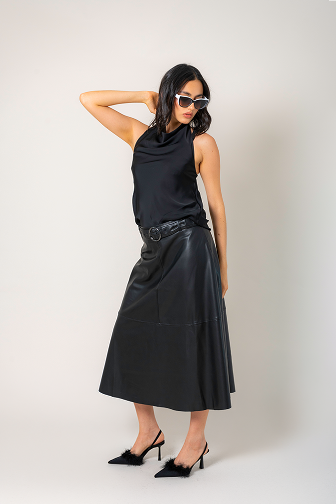 25 FALDA MIDI EFECTO PIEL 7988 ONE