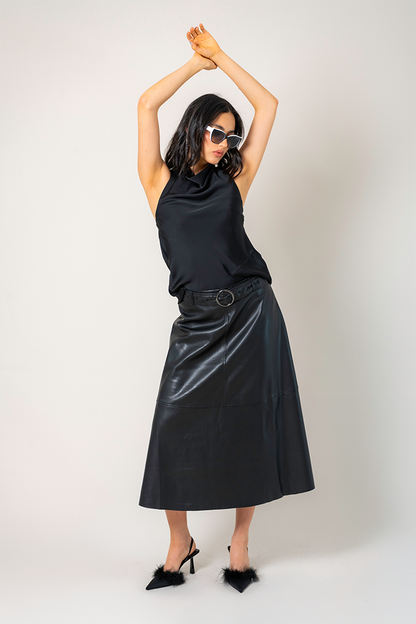 25 FALDA MIDI EFECTO PIEL 7988 ONE