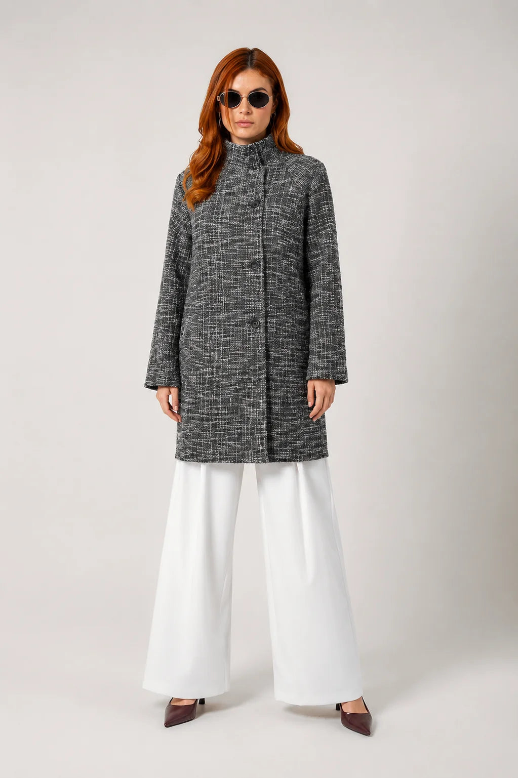 BH ABRIGO CUELLO ALTO TWEED 8849