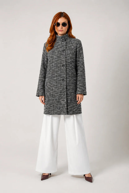 BH ABRIGO CUELLO ALTO TWEED 8849