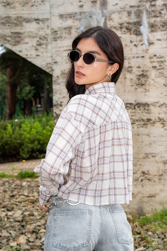 CAMISA CROPPED CUADROS R-C 8335.