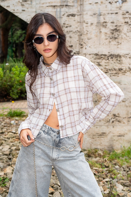 CAMISA CROPPED CUADROS R-C 8335.