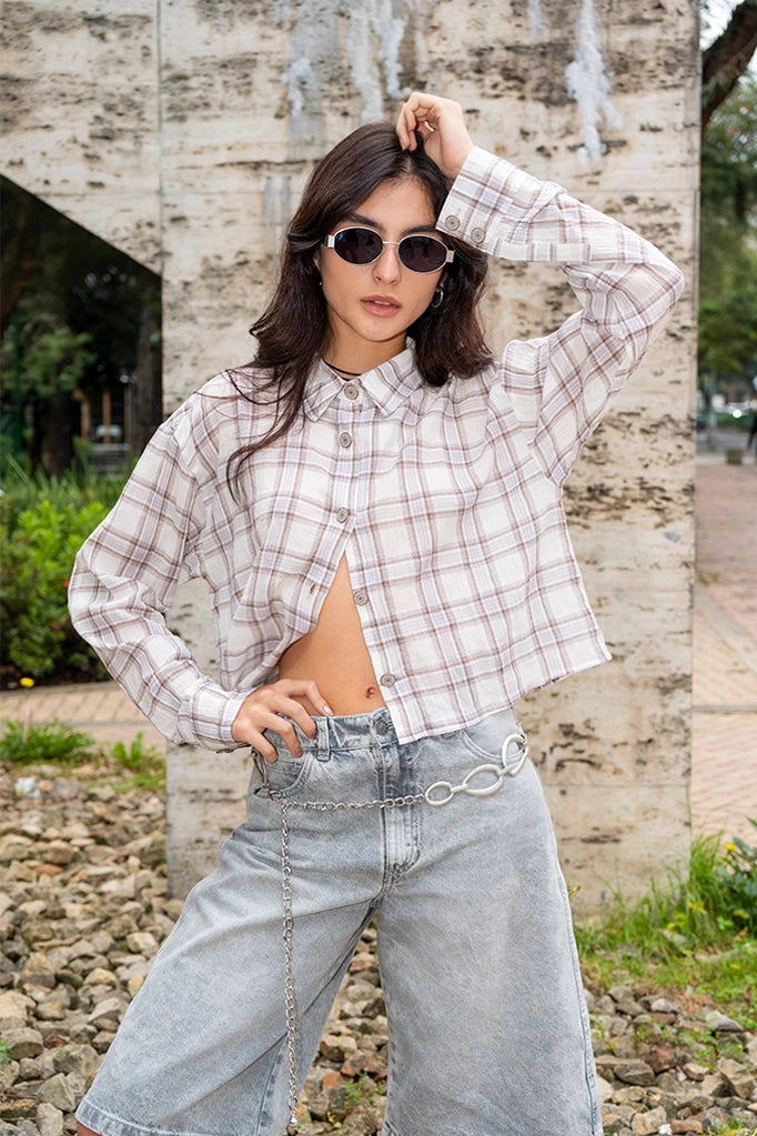 CAMISA CROPPED CUADROS R-C 8335.