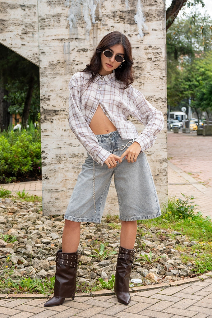 CAMISA CROPPED CUADROS R-C 8335.