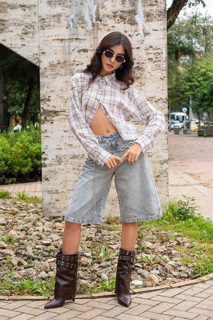 CAMISA CROPPED CUADROS R-C 8335.