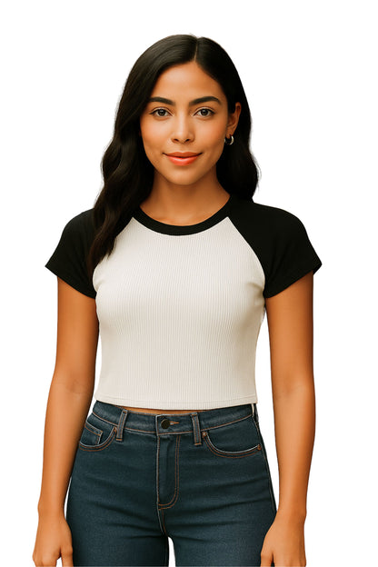 BH CAMISETA CROP RIB COMBINADA 6696