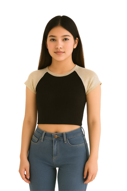 BH CAMISETA CROP RIB COMBINADA 6696