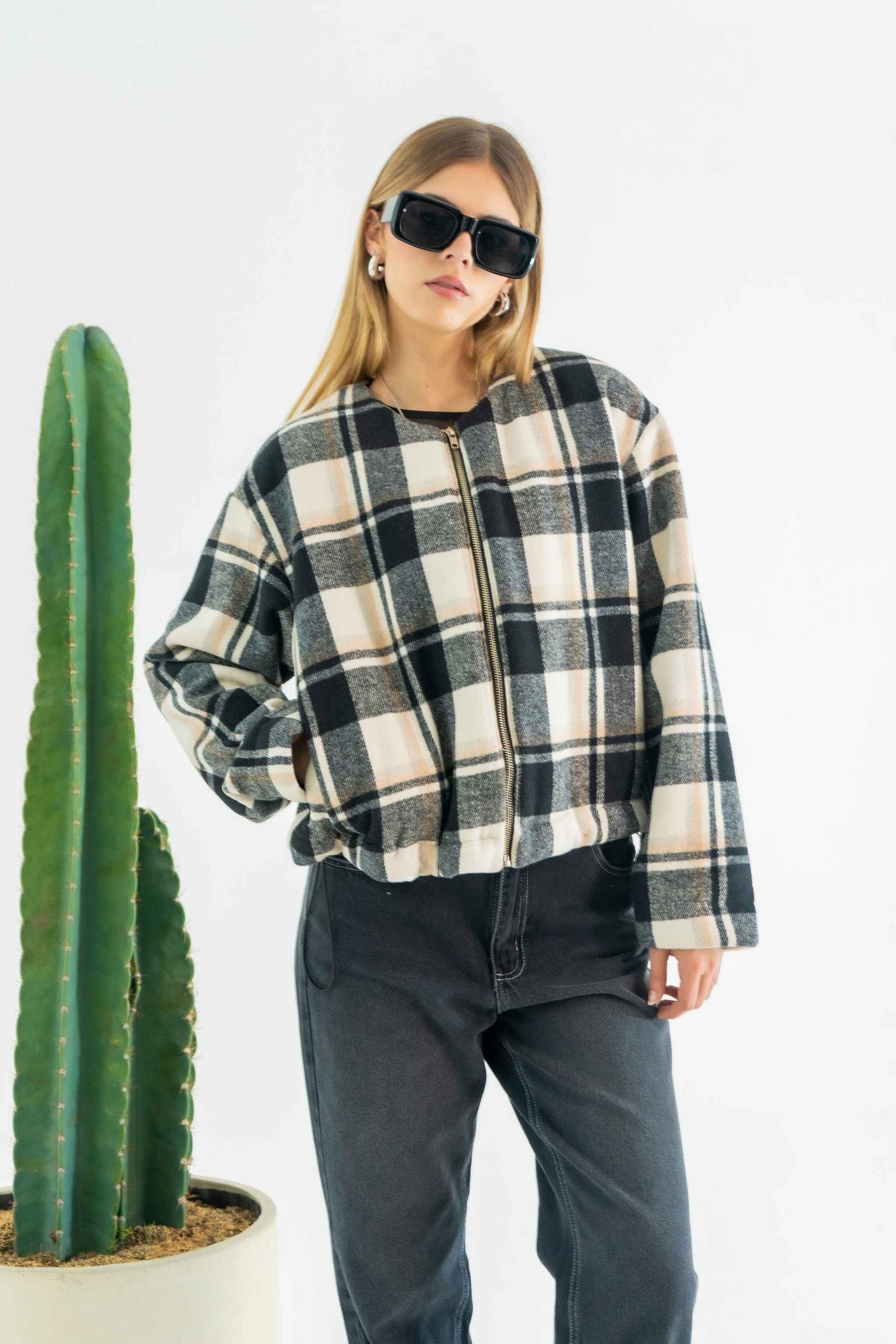 BH CHAQUETA BOMBER OVERSIZE CUADROS 8130