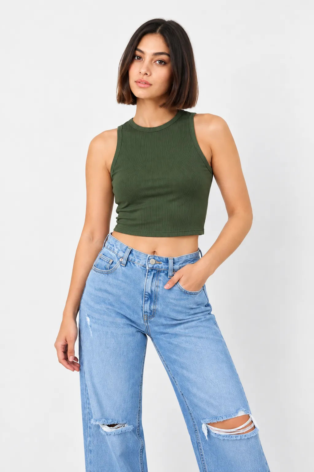 BH TOP CROP RIB MANGA SISA 6702
