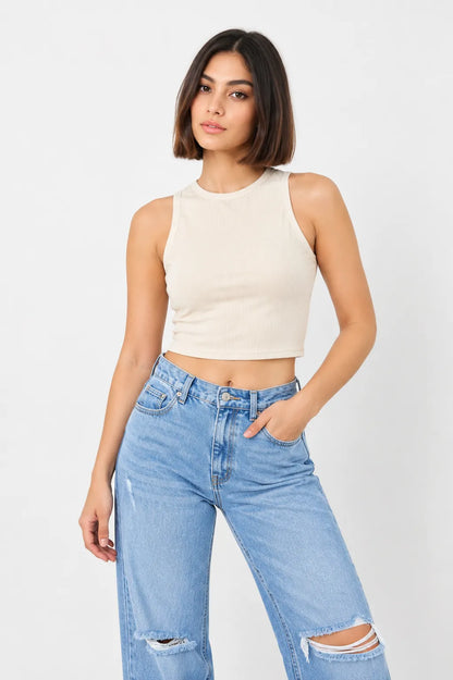 BH TOP CROP RIB MANGA SISA 6702