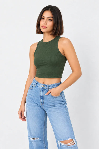 BH TOP CROP RIB MANGA SISA 6702