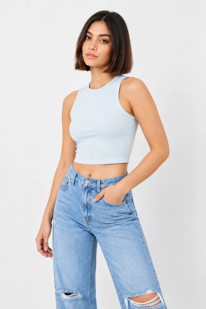 BH TOP CROP RIB MANGA SISA 6702