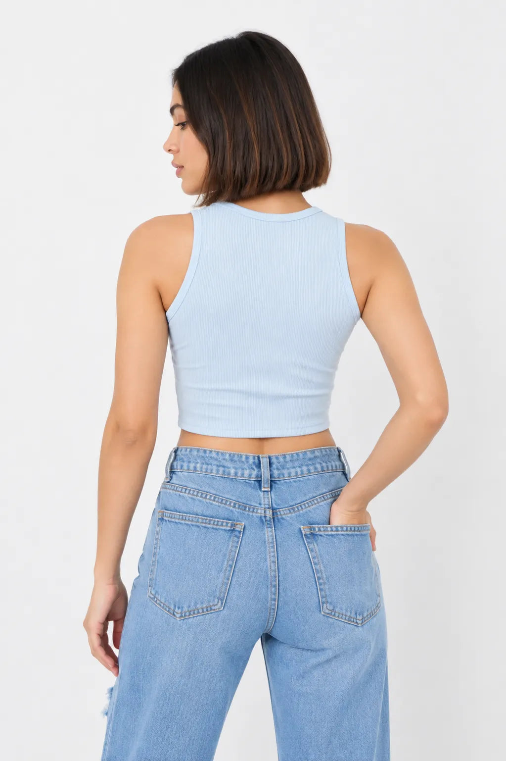 BH TOP CROP RIB MANGA SISA 6702