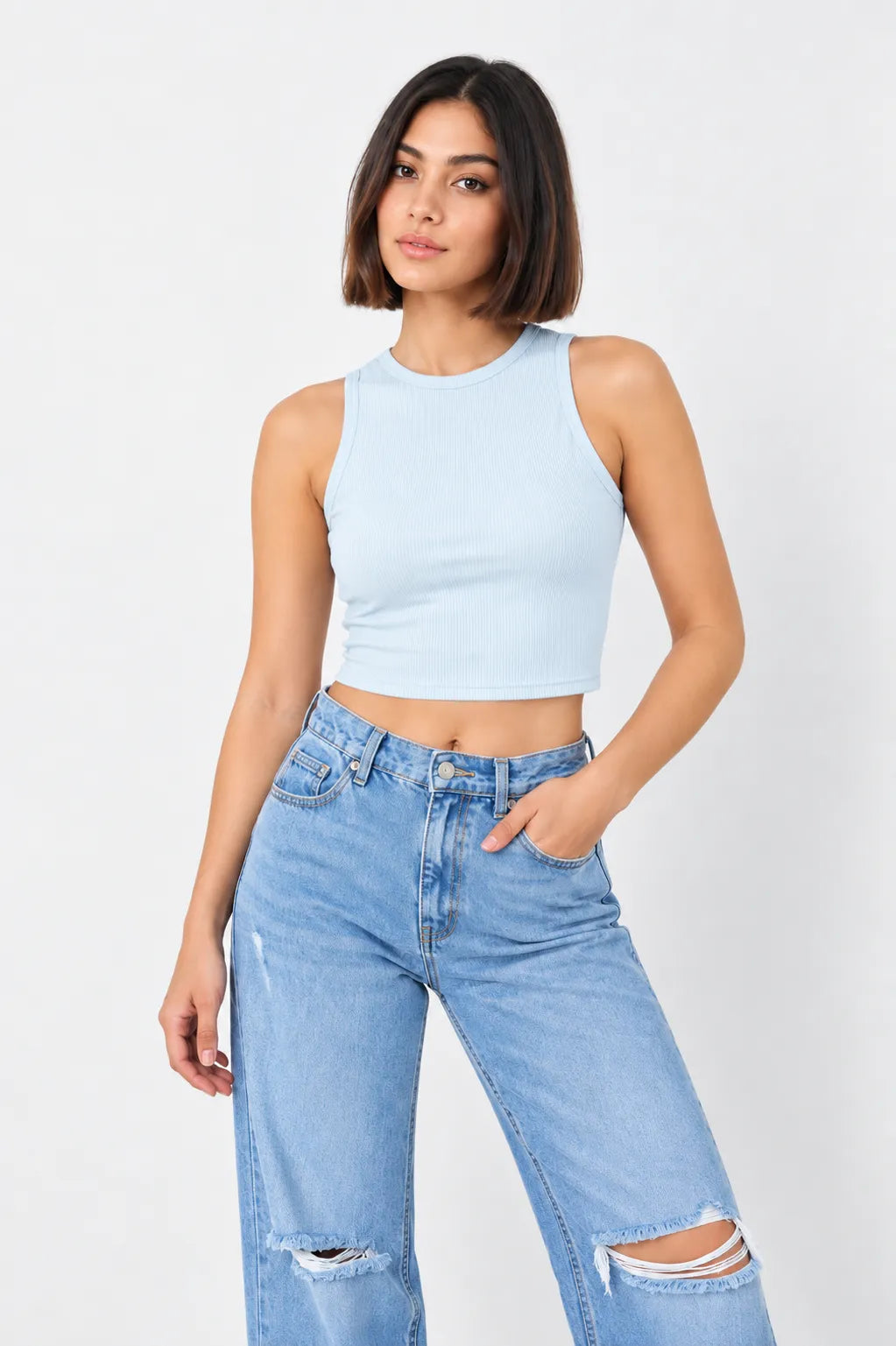 BH TOP CROP RIB MANGA SISA 6702