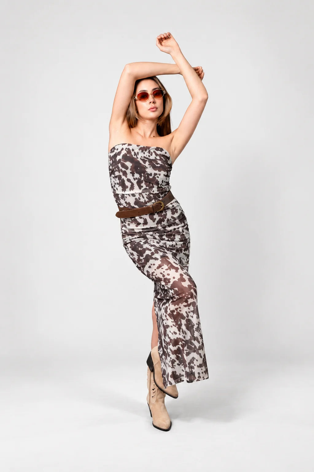 BH VESTIDO STRAPLE MESH COW 8150