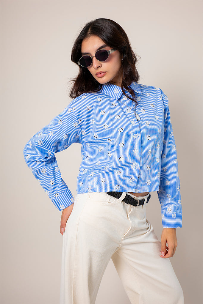 CAMISA RAYAS BORDADA E-M 8486.