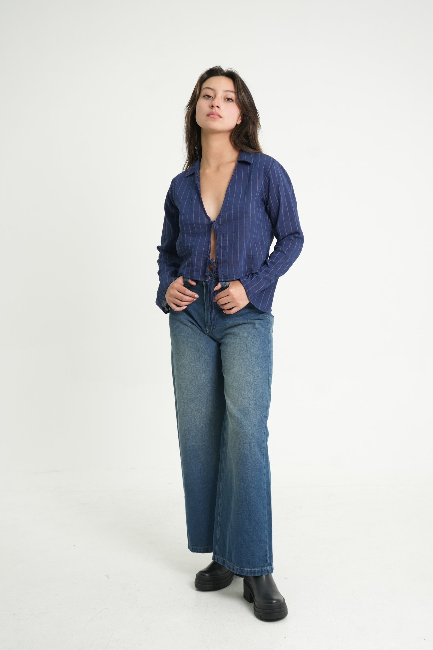 CAMISA RAYAS LACE UP 7877