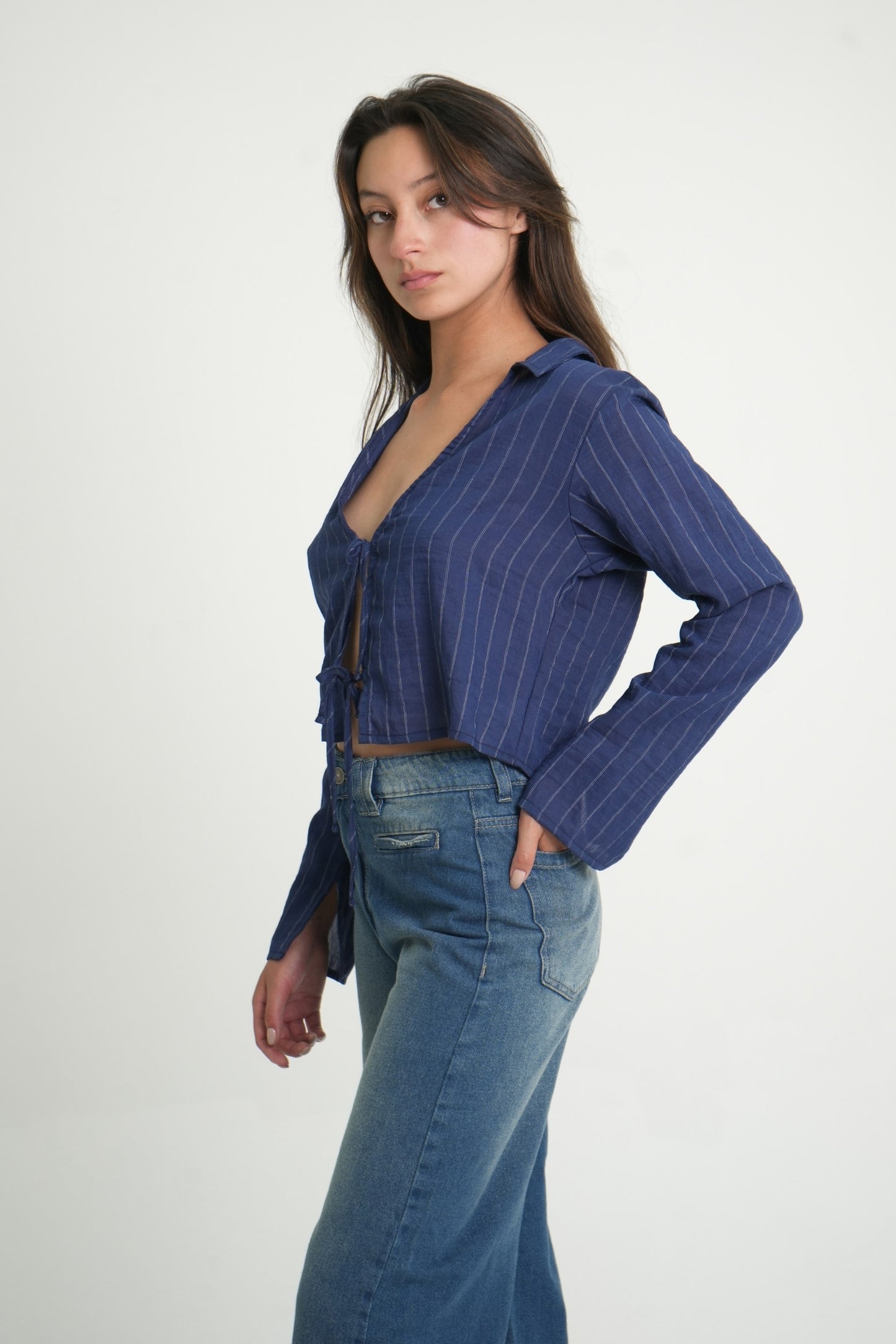 CAMISA RAYAS LACE UP 7877