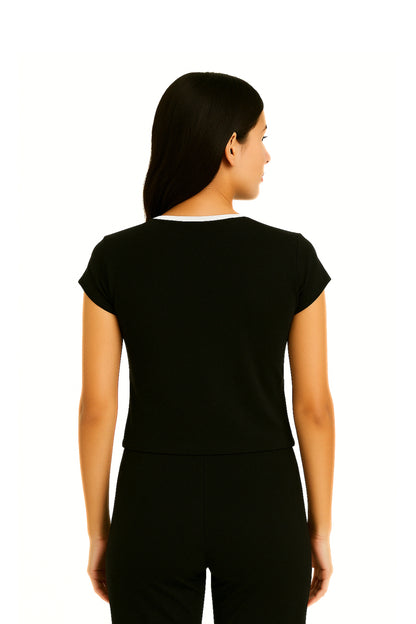 CAMISETA CROP SLIM FIT ESCOTE EN V E-M 7161