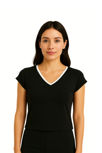 CAMISETA CROP SLIM FIT ESCOTE EN V E-M 7161