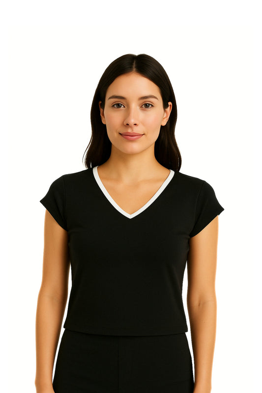 CAMISETA CROP SLIM FIT ESCOTE EN V 7161